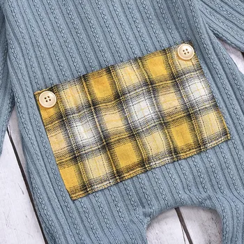 (0-12M) Vaikų ilgomis rankovėmis megztiniai vilnos megztinis pledas susiuvimo megztinis jumpsuit žiemos megztinis susiuvimo grotelės šiltas S4