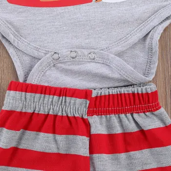 0-18M Kalėdų Kūdikių Mergaitės Berniukai Sleepwear Santa Print Long Sleeve Bodysuit Viršūnes+ Dryžuotas Kelnes Pajama Komplektai