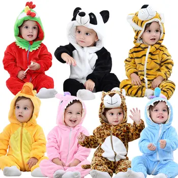 0-5 metų Vaikams, Kūdikių Romper Jumpsuit nustatyti Sleepshirt Gobtuvu Spalvinga Gyvūnų Flanelė vaikų drabužių Mobiliųjų Telefonų Priedai