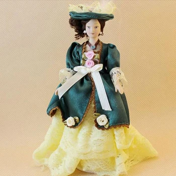1:12 Lėlių Gražūs Miniatiūriniai Porceliano Lėlės Viktorijos Lady Žalia Suknelė Miss Panele