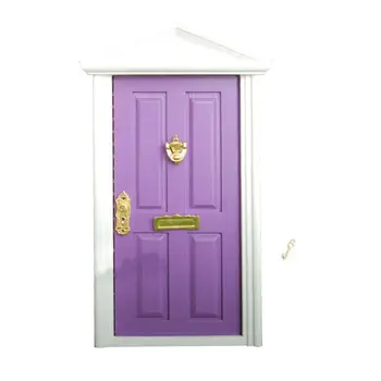 1:12 Masto Miniatiūriniai Lėlių Medienos Pasakų Durų Knocker Doorplate Lock Dekoras