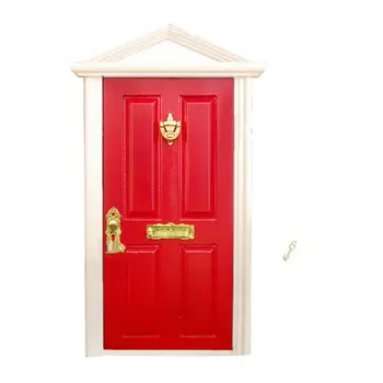 1:12 Masto Miniatiūriniai Lėlių Medienos Pasakų Durų Knocker Doorplate Lock Dekoras