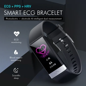 1.14 Colių V19 EKG +PPG Smart Apyrankę SmartWatch Širdies ritmas, Kraujo Spaudimas, Miego Stebėjimo Bluetooth FitnessTracker Sporto Žiūrėti