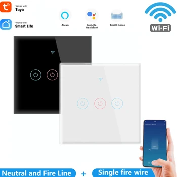 1/2/3 gauja TUYA WiFi Smart Touch Jungiklis 110-250V Namo Sienos Mygtuką Alexa 