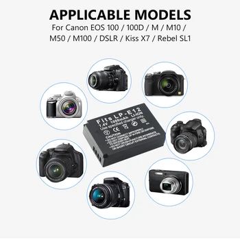 1/2/4pcs 7.4 V, 1000mAh Įkraunamas Iššifruota Baterija Canon SLR Fotoaparatas EOSLP-E12 Ličio jonų M M10 M50 100 EOS 100D