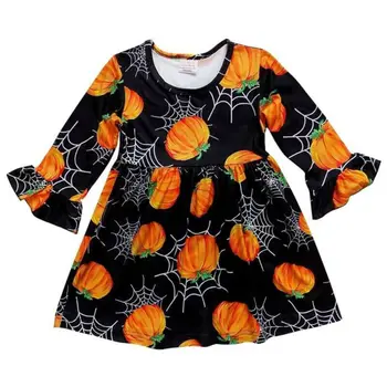 1-5Y Bamblys vaikas baby girl Helovinas dress ragų ilgomis rankovėmis moliūgų voratinklis spausdinti šalis suknelė cute girl tutu atostogų drabužiai