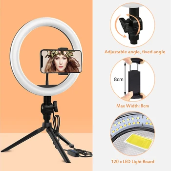 10 Colių Selfie Šviesos Žiedas su mobiliojo telefono laikiklis Makiažas Live Stream, LED Fotoaparato led Šviesos Žiedas 270 sukimosi 3 šviesos režimai