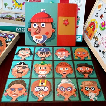 100+ Vnt Ankstyvojo Ugdymo Magnetinė Dėlionė Vaikams, Vaikiški Veido Bruožai Mediniai Žaislai, Pažintiniai Tapybos Montessori Žaislai Dovana