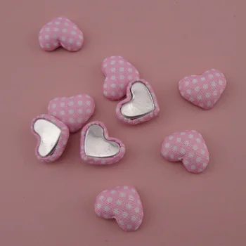 100VNT 17mm Balta polka-dot spausdinti Rožinės spalvos audinio, kuriems Širdies Mygtuką su flatback kaip papuošalai, aksesuarai,Širdies punktyras karoliukai
