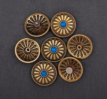 10pc 26X26MM Grožio Genčių Mėlynas Turkis Antikvariniai Žalvaris Bohemijos Gėlių Leathercraft Conchos