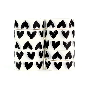 10vnt/daug Dekoratyvinės Juodos ir Baltos Širdelės Washi Tape 