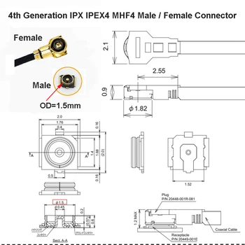 10VNT IPEX KABELIS Male Plug IPEX1 į IPEX4 MHF4 u.fl IPX Moterų Jungtis RF0.81 Bendraašis, Megztinis, WIFI 3G 4G Extensio Kabelis
