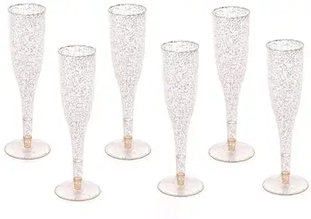 10vnt Plastiko Šampanas Fleitos Vienkartiniai Aukso Blizgučiai Plastiko Šampano taures už Šalys skaidraus Plastiko Puodeliai