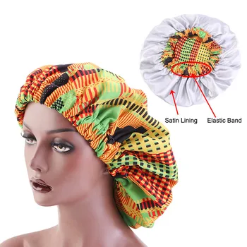 12 vnt./daug, Visos labai didelis Satino Pamušalu Kepuraitės moterys Afrikos modelio spausdinimo audinio Ankara kepuraitės Nakties Miego Skrybėlę Ponios Turbaną