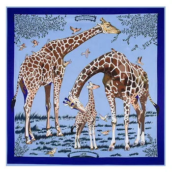 130*130 cm Aukštos Kokybės Šilko Ruoželinį Moterų Skara Prabangos Prekės Didelės Kvadratinės Skaros, Šalikai Euro Dizaino Žirafos Spausdinti Mados Skara