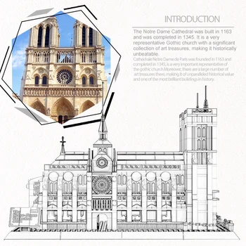 1380PCS Architektūros NOTRE DAME KATEDRA Paryžiuje, Statyba Blokai Pasaulyje Žymus Modelis Plytų Žaislai Vaikams