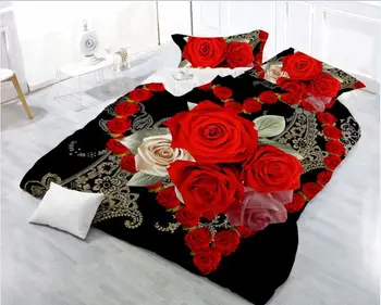 17 Naujų Gražus 3D Gėlių, Rožių Šventė Modelio Patalynės Rinkinys, paklodės Antklode Padengti paklode Užvalkalas 4pcs/set