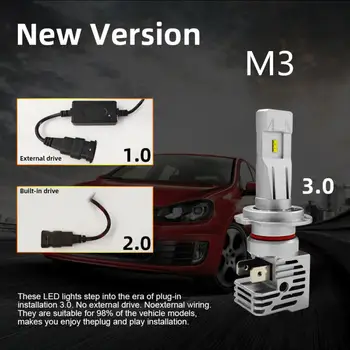 1pair Naujų M3 Automobilį LED Žibintų H11 H4, H7 Automobilio LED Lemputė, priekinis žibintas Rinkinys 90W 16000LM Didelės Galios ZES Lemputės 6500K Balta Šviesa