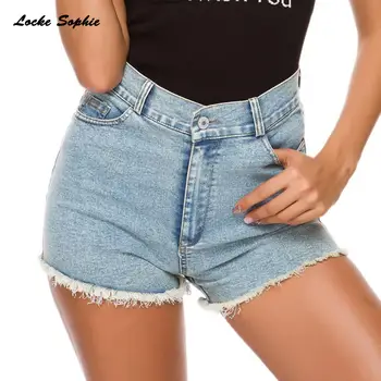 1pcs Aukšto juosmens Moterų džinsai, šortai, 2021 m. Vasaros Mados džinsinio audinio medvilnės Sujungimas skaldytų skylę Ponios Liesas Seksualus, super trumpas džinsai