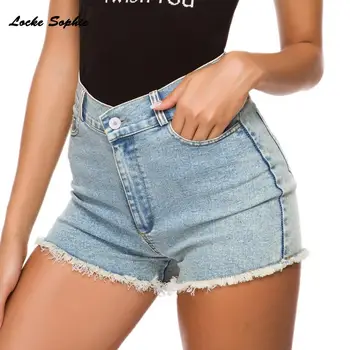 1pcs Aukšto juosmens Moterų džinsai, šortai, 2021 m. Vasaros Mados džinsinio audinio medvilnės Sujungimas skaldytų skylę Ponios Liesas Seksualus, super trumpas džinsai