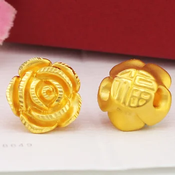 1PCS Nekilnojamojo 999 24k Geltonojo Aukso Pakabukas 3D Moterų 3D Rožių Gėlių Tik Pakabukas 12x9mm