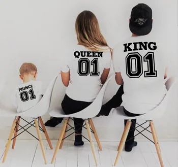 1pcs Šeima Atrodo Trumpas Rankovėmis marškinėliai Tėvas, Motina ir Vaikai Drabužių 01 Karalius ir Karalienė, Princas Šeimos Atitikimo Komplektus Drabužių
