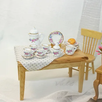 1set Mini keramikos arbatos rinkinys teacup Miniatiūrinės maisto žaisti Blyth bo11 1/6 1/12BJD Lėlių priedai Virtuvės žaislai