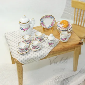 1set Mini keramikos arbatos rinkinys teacup Miniatiūrinės maisto žaisti Blyth bo11 1/6 1/12BJD Lėlių priedai Virtuvės žaislai