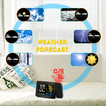 2 Lauko Jutikliai Projection Alarm Clock Oras Stotis, Spalvinga Apšvietimo ir Drėgmės patalpų Temperatūros Laiko Projektorius