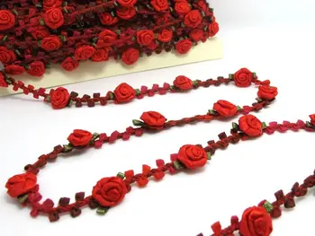 2 Metrų Austi Rokoko Juostelės Apdaila su Ryškiai Rožinės spalvos Gėlių Žiedpumpuriai|Dekoratyvinių Gėlių Juostelės|Iškarpos Medžiagos|Drabužių|Dekoras
