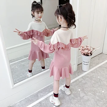 2 Spalvos Kūdikių Mergaičių Rudens Suknelės Naujos Korėja Vaikai Mergina Dress 2019 M. Pavasario Drabužių Raukiniai Princesė Bamblys Baby Girl Drabužiai