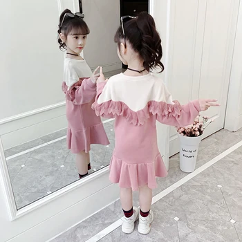 2 Spalvos Kūdikių Mergaičių Rudens Suknelės Naujos Korėja Vaikai Mergina Dress 2019 M. Pavasario Drabužių Raukiniai Princesė Bamblys Baby Girl Drabužiai