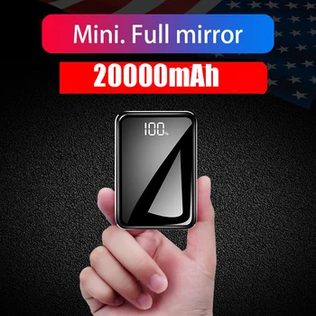 20000mAh Mini Galios Banko Greito Įkrovimo 20000 mAh Slim Powerbank Visiškai Veidrodis Ekrano Nešiojamieji Išorės Baterijos Kroviklis Poverbank