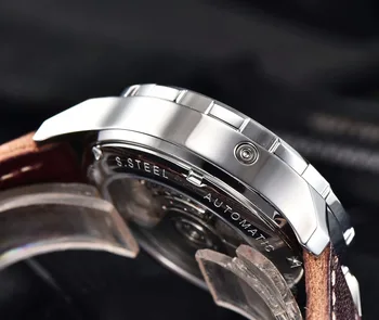 2018 Naujas Automatinis laikrodis Vyrams, Parnis Top Brand Luxuury Sidabro Menchanical Laikrodžiai 44mm Odos Šviesos data Data PVD Safyras