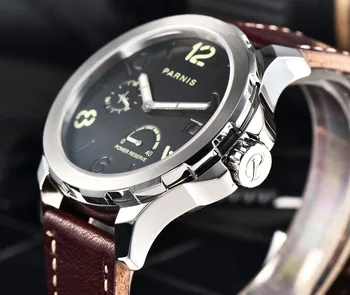 2018 Naujas Automatinis laikrodis Vyrams, Parnis Top Brand Luxuury Sidabro Menchanical Laikrodžiai 44mm Odos Šviesos data Data PVD Safyras