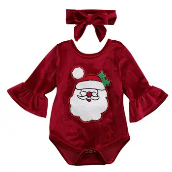2019 Kūdikis, Kalėdų Drabužėlių Naujagimiui Merginos Blyksnius Ilgomis Rankovėmis Pynimas Jumpsuit Bodysuit Komplektus Santa Claus Pliušinis Drabužiai