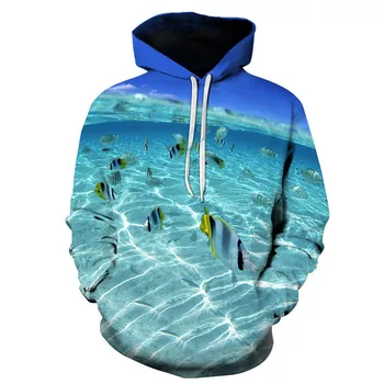 2019 m. Rudenį Ocean World 3D Spausdinimo Vyrų Palaidinės vandenyno Atsitiktinis ilgomis Rankovėmis Megztinis Hoodies Streetwears Kailio Pavasario Sportsuit