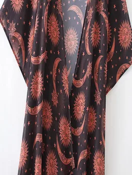 2019 Moterų Šifono Palaidinės Sun Moon Gėlių Spausdinti Prarasti Skara Kimono Megztinis Viršuje Padengti iki Marškinėliai Palaidinė Blusas feminina #30
