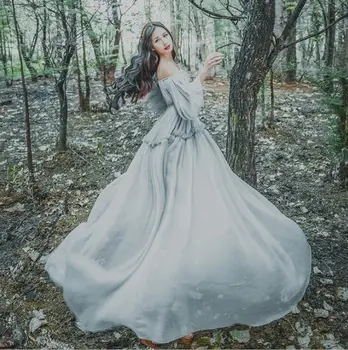 2019 Moterų šviesiai pilka pajūrio senovinių pasakų, ilgas, maxi suknelė viduramžių suknelė Renesanso Suknelė princesė Viktorijos suknelė