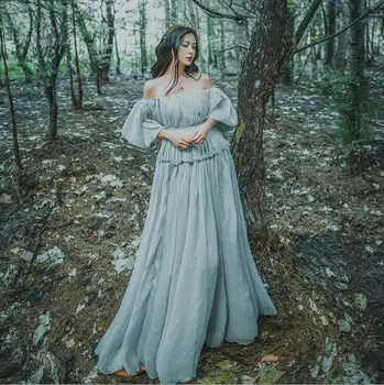 2019 Moterų šviesiai pilka pajūrio senovinių pasakų, ilgas, maxi suknelė viduramžių suknelė Renesanso Suknelė princesė Viktorijos suknelė