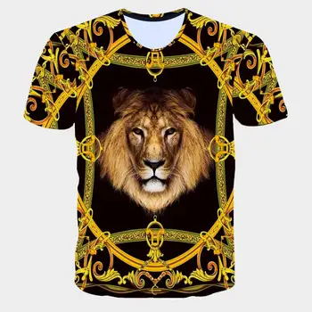 2019 Naujas 3D Liūtas T-Shirt Vyrai Gotikos Aukso grandinės Gyvūnų Spausdinimo T Marškinėliai, Unisex Hipster Hip-Hop, Punk Rock Slim Vasaros Viršūnes Tees