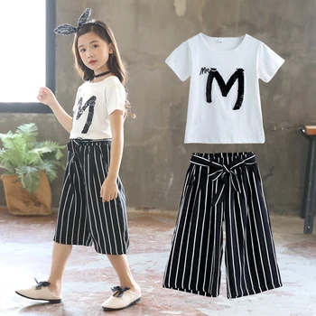 2019 Naujų Mergaičių Drabužių Rinkinius, Vasaros Vaikų China marškinėliai trumpomis Rankovėmis +kelnės Nustatyti Vaikai Outwear Kūdikių Drabužiai Mergaitėms