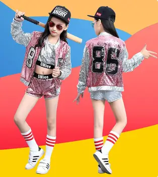 2019 Vaikų Džiazo, Šiuolaikinio Šokio Kostiumas Vaikams Hip Hop Drabužių Streetwear China Hiphop Striukė T-shirt Džiazo Suknelės Mergaitėms