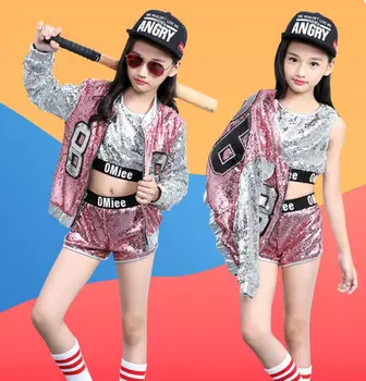 2019 Vaikų Džiazo, Šiuolaikinio Šokio Kostiumas Vaikams Hip Hop Drabužių Streetwear China Hiphop Striukė T-shirt Džiazo Suknelės Mergaitėms