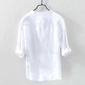 2019 vyriški trijų ketvirčių rankovės gryno lino marškinėliai mados balti marškiniai vyrams, prekės vasaros marškinėliai vyrams stovėti apykaklės, marškinėliai vyrų camisa
