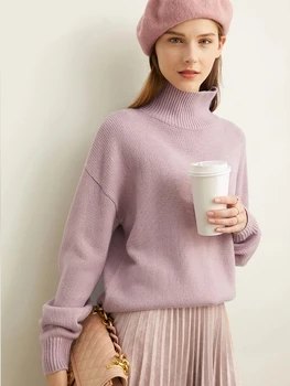 2020 atsitiktinis megztinis moterų rudens ir žiemos nauji aukštos kaklo vientisos spalvos aukštos kaklo megztinis