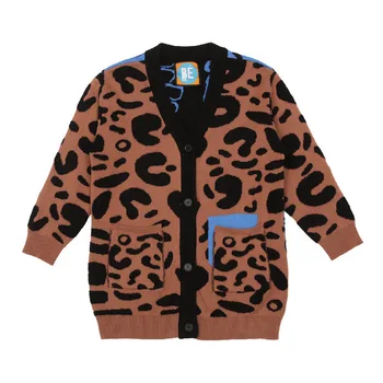 2020 Bebe Nauja Rudens Žiemos Famly Atitikimo Megztiniai Tėvas, Motina, Dukra, Sūnus Vaikai Kint Leopard Cardigan Famliy Outwear