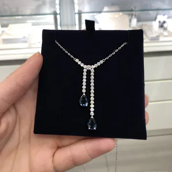 2020 bižuterijos aukštos kokybės SWA elegantiškas Retro Mėlyna Vandens Lašas kutas kristalų Y formos moterų Karoliai Pakabukas