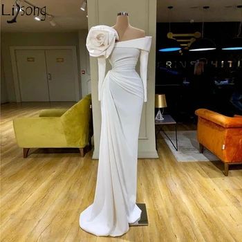 2020 Couture Mados Off White Prom Dresses nuo Peties ilgomis Rankovėmis vakarinę Suknelę su Rankų darbo Gėlės arabų Oficialią Chalatai