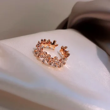 2020 korėjos naujo dizaino bižuterijos išskirtinį vario inkrustacijos cirkonis gėlės žiedo atidarymo reguliuojamas moterų elegantiškas gyvenimo žiedas